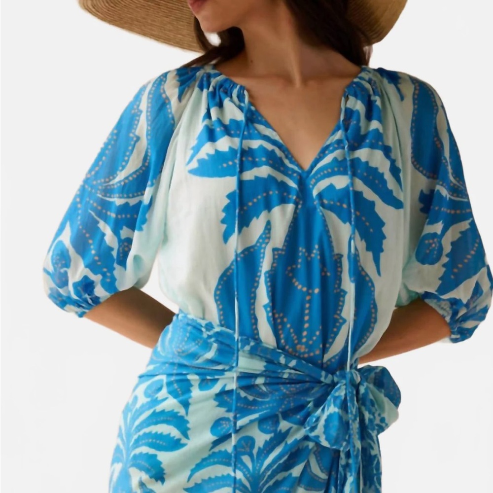 Omika Blue Floral Tie-Front Blouse